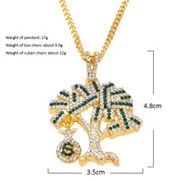 Collier en alliage personnalisé, pendentif sac d'argent et arbre à diamants, style hip-hop, tendance, polyvalent, chaîne de pull, vente en gros