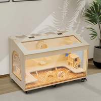 Nouveau Portable En Bois Hamster Cage Ouvrable Top Petit Hamster Maison Petits Animaux Cochons D'inde Chats Chiens Avec Des Feuilles D'acrylique
