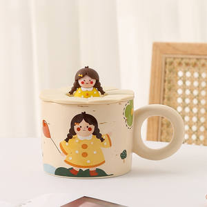 Tasse à café en céramique haut de gamme avec motif de bande dessinée mignon Capacité de 500ml Tasse de petit déjeuner Couples Tasse à eau Couvercle Impression personnalisable - Product Image 1