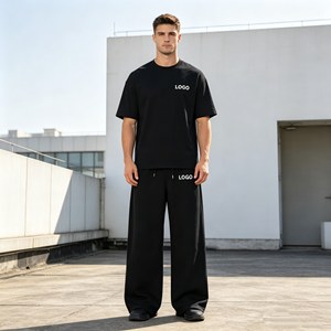 Pantalon de survêtement ample et droit en coton 350 g/m² avec cordon de serrage pour homme - Product Image 5