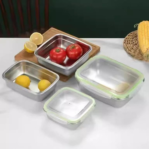 กล่องเก็บอาหารสแตนเลส 304 ทรงสี่เหลี่ยมผืนผ้า ปิดสนิทพร้อมฝาแบบคลิป สำหรับตู้เย็น กล่องอาหารกลางวันสำหรับเดินทาง - Product Image 2