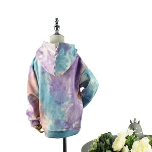 Sweat-shirt à capuche délavé Tie Dye pour enfant, sweat-shirt d'hiver à col ras du cou pour garçon