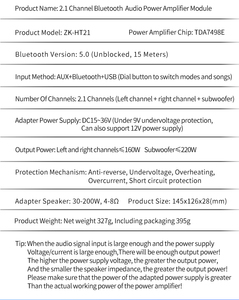 Zk Ht21 Tda7498e Tương Thích 5.0 Khuếch Đại Board 160W * 2 + 220W 2.1 Kênh Power Amp treble Bass Điều Khiển Âm Lượng Loa - Product Image 5