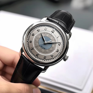 Elegant Men's Stainless Steel Quartz <b>Watch</b> 4omm Round Analog Dial Leather Strap <b>Arabic</b> Numerals Mineral Glass Buckle Clasp - Product Image 3