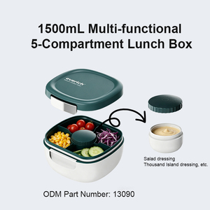 Bol à salade rond en plastique portable 1500 ml 50 oz, récipient alimentaire compatible micro-ondes, boîte à lunch pour adulte, préparation de repas à la salle de sport, régime riche en protéines - Product Image 3