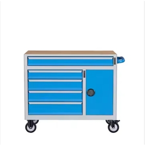 Chariot de rangement d'outils moderne en acier inoxydable robuste bleu, 1 porte, 5 tiroirs, chariot mobile pour atelier - Product Image 2