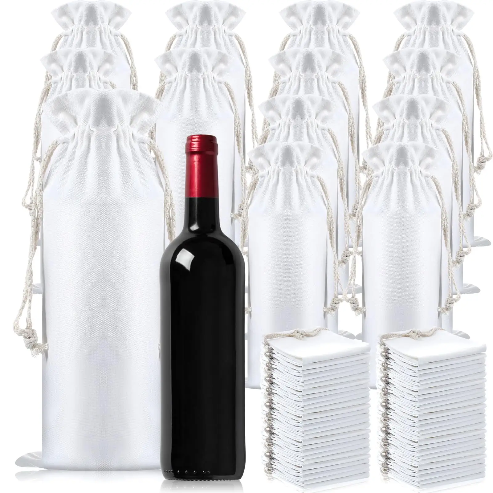 高品質シングルワインボトルバッグ再利用可能なコットンワインギフトダストバッグエコワインコットン巾着袋ロゴ付き