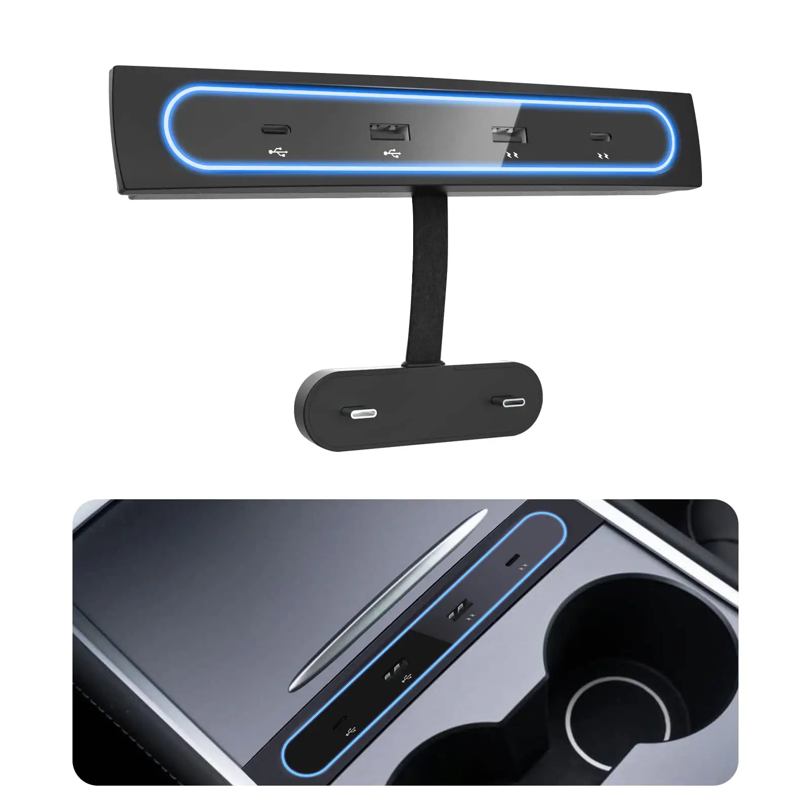 Caricatore USB auto Multi porta per Tesla mozzo USB con luce blu Led per Tesla modello 3 Y accessori 100% adattatore Console centrale