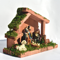 Crèche en bois avec figurines en résine, ornement de Noël, décoration de table religieuse, statue artisanale de la Sainte Famille
