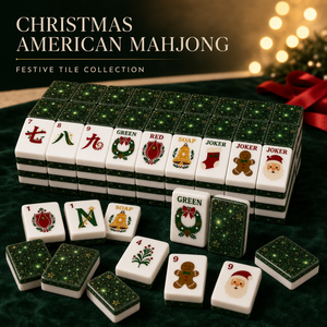 Tuiles de Mahjong de Noël KXXL – Édition Cadeau de Fêtes – Motifs Père Noël, Elfe, Couronne, Chaussette, Visage, Fond Vert Étoilé – Pour les Amateurs de Mahjong - Product Image 5