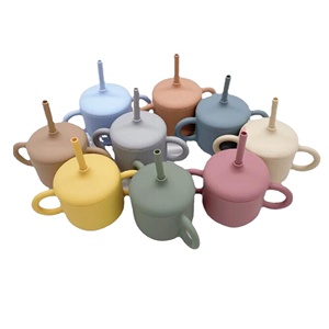 Gobelet à paille anti-fuite en silicone sans BPA pour bébé, avec poignée, pour les repas des tout-petits et des enfants, vaisselle pour nourrissons - Product Image 2