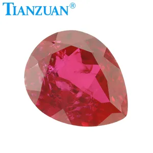 pear shape diamond cut ruby 5# corundum including minor cracks and inclusions simlar to natural ruby loose gemstone