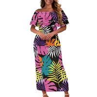 Ensemble 2 pièces élégant pour femme, style bohème, imprimé feuilles tropicales hawaïennes, robe à volants aux épaules, personnalisable