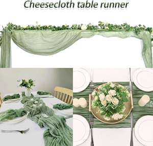 Green Woven Cheesecloth Gauze Modern <b>Table</b> <b>Runner</b> 10Ft 120 Inches Reusable for Wedding Bridal - Product Image 4