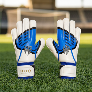Custom Desgin Blue and White Soccer Goalkeeper Gloves 4mm Negative Cut and Latex Strap - Product Image 3