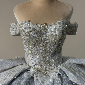 Xs307 <b>Sparkly</b> Silver Quinceanera Ball Gown Crystal Beaded Off Shoulder Embroidery Glitter Tulle Dress For Pageant Jancember - Product Image 4