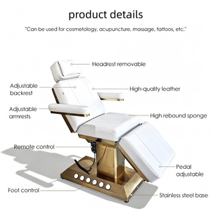 <span class=keywords><strong>Table</strong></span> <span class=keywords><strong>de</strong></span> <span class=keywords><strong>massage</strong></span> moderne, portable et pliable <span class=keywords><strong>de</strong></span> luxe avec base dorée, cadre en acier inoxydable et revêtement en cuir PU, 3 moteurs - Product Image 4