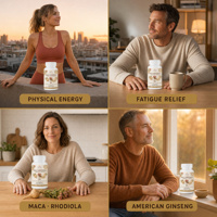 Complément Alimentaire Herbal en Comprimés de Maca, Rhodiola et Ginseng Américain, 60 Unités, Sans Gluten, Soutien Énergétique Quotidien pour Adultes