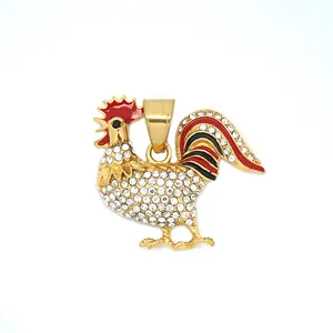 Duyizhao Wholesale Animal diamond Design Hip Hop Jewelry Gold Plated Big Rooster Cartoon stainless steel Pendant
