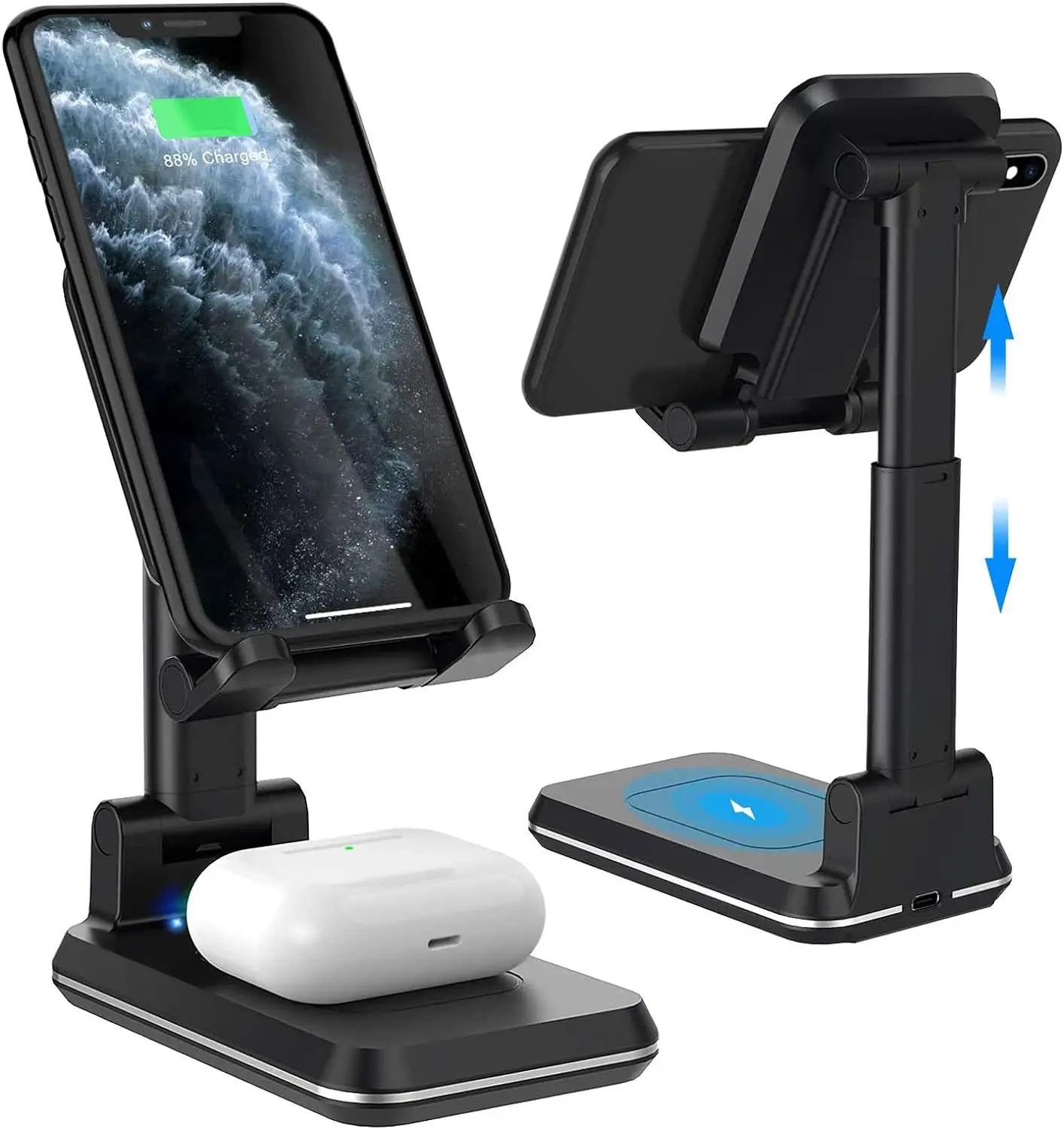 Wireless Charging Phone Stand, 2 in 1 Foldable Desktop Cell Phone Tablet Stand