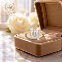 Bague de fiançailles OEM en argent 925 plaqué or 18 carats avec moissanite taille émeraude et halo, micro-pavé, pour femme, luxe, or jaune, mariage