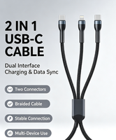 Cable de Datos Trenzado de Nailon Tipo C 2 en 1, Conductor de Cobre Puro, Carga Rápida Blindada PD 60W 5A para iOS 15/16, Android, Computadora y Móvil