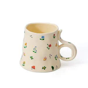 Koreanische florale kaffee-tasse keramische tasse benutzerdefiniertes logo mit geschenk paar keramische tasse