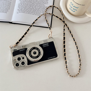 IVANHOE Étui de téléphone à sangle de caméra stéréo rétro de luxe adapté à l'<span class=keywords><strong>iPhone</strong></span> 15 14 Plus 13 12 <span class=keywords><strong>11</strong></span> <span class=keywords><strong>Pro</strong></span> Max Étui de téléphone à motif en <span class=keywords><strong>cuir</strong></span> - Product Image 4