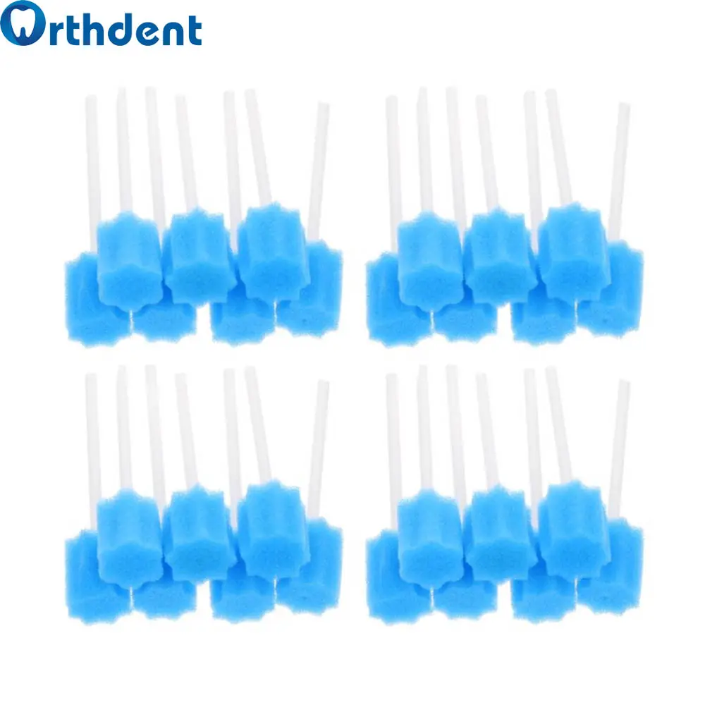 Orthdent 100Pcs/Bag Oral Care Swab Mouth Disposable Sponge Head Dental Swabstick Cleaner Material Instruments For Tooth Cleaning