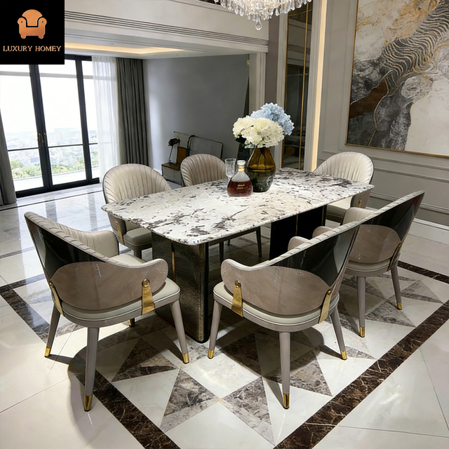 Luxury Homey Modern Marble Restaurant Set for Dining & Living Room-Durable 10-Year Warranty 6-Seater Easy Clean