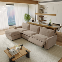 Atunus Funktionssofa Elektrisch Verstellbar Khaki Multi-Port-Ladefunktion Wohnzimmer Modulares Ecksofa-Set