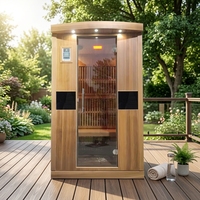 Sauna de Infrarrojos Lejanos de Lujo para 1 Persona Aspen, Bajo EMF, Madera Sólida de Cedro Rojo, Diseño Moderno, Uso Interior, 120V, Vapor Seco, 1 Año de Garantía