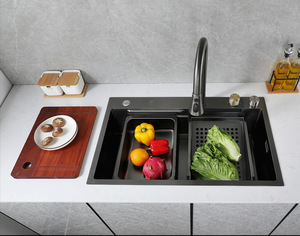 Évier de cuisine à un seul bol de luxe Offre Spéciale moderne fait à la main <span class=keywords><strong>Millet</strong></span> chute d'eau avec robinet extractible soulevant trois trous Nano Surface - Product Image 6