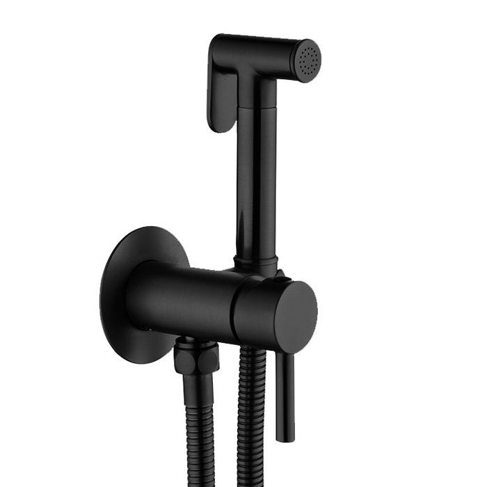 Round Handheld Bidet Solid Brass Body with Alloy Spray Black