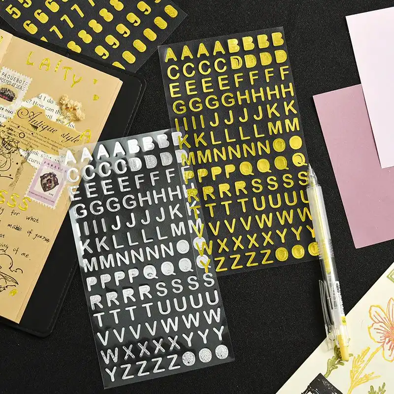 الإبداعية البرنز الإنجليزية الأبجدية ملصقات عدد ملصقات صغيرة اليد حساب يوميات مخطط ملصقات صناعة يدوية