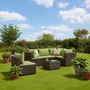 Ensemble de salon de jardin en polyrotin marron, 6 places, mobilier d'extérieur avec pieds réglables, design contemporain - Product Image 2