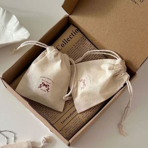 Recyclable Cotton Doubled <b>Drawstring</b> <b>Pouch</b> Custom Logo Printed Muslin Dust Bag - Product Image 4