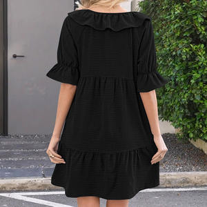 Vendita calda da donna in stile fresco vestito Babydoll al ginocchio con loto manica corta a strati orlo e Design fluente stile dolce - Product Image 6