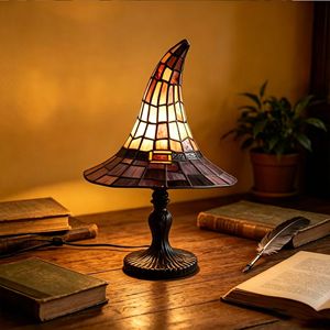 Stained Glass Resin Witch Hat Eco-Friendly LED Lamp Handmade Nightstand Night Light Home Decor Gift - Product Image 1