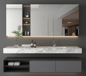 BAINENG lusso galleggiante bagno armadi e vanità moderno Design intelligente in acciaio inox bagno Set di stoccaggio con specchio - Product Image 2