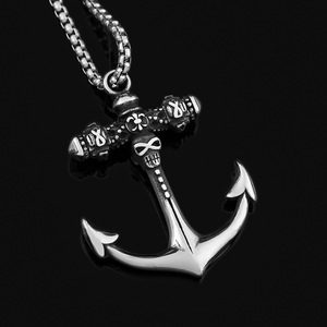 Yunnique – collier avec pendentif ancre en acier inoxydable pour hommes, avec motif de crâne, chaîne de 60cm, bijoux cadeau - Product Image 3
