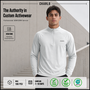 Sudadera Deportiva Charlo para Hombre, Color Gris Claro, con Cierre de Cremallera de un Cuarto, Manga Raglán, Malla Transpirable, para Gimnasio y Entrenamiento, Venta al Por Mayor, OEM, GCC - Product Image 1