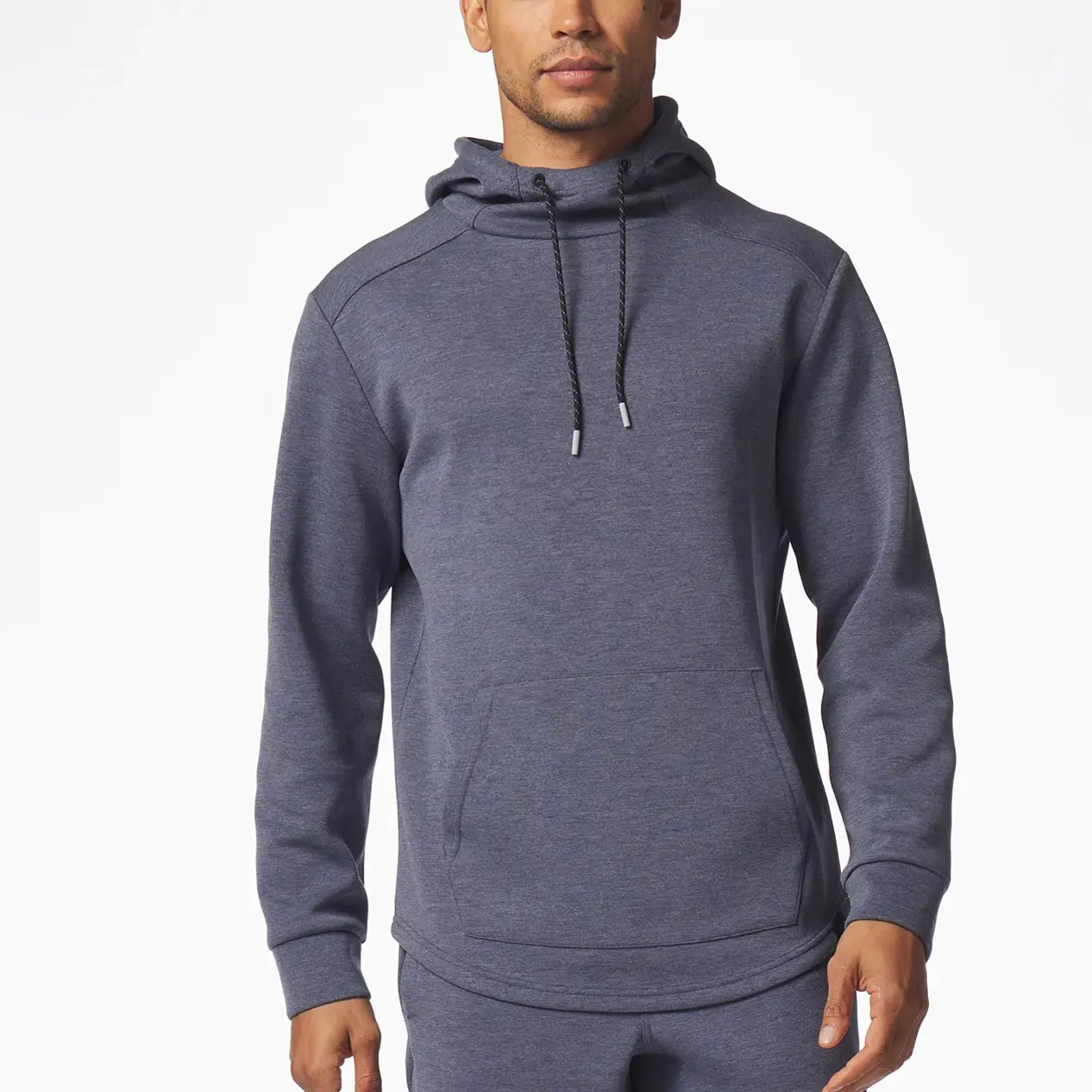 OEM Men's Fleece Lined High Neck Sporty Hoodies with Curved Bottom Hem Polyester Rayon Spandex Men Sweatshirts with Mobility