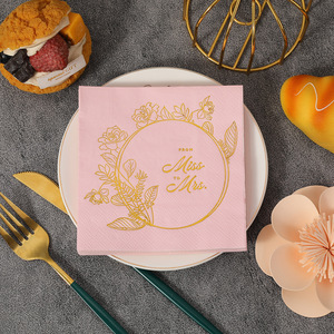 Pink Square Paper Napkins Gold Foil Stamped From Miss To Mrs Design For Wedding Party Table Decorations - Product Image 3