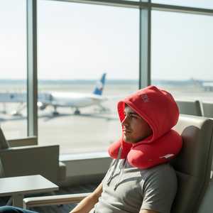 Almohada de <span class=keywords><strong>Viaje</strong></span> Portátil en Forma de U con Capucha Rosa y Máscara, Cálida y Oscura para Viajes Nocturnos Largos, Sueño Profundo en Vuelos y Viajes en Auto - Product Image 1