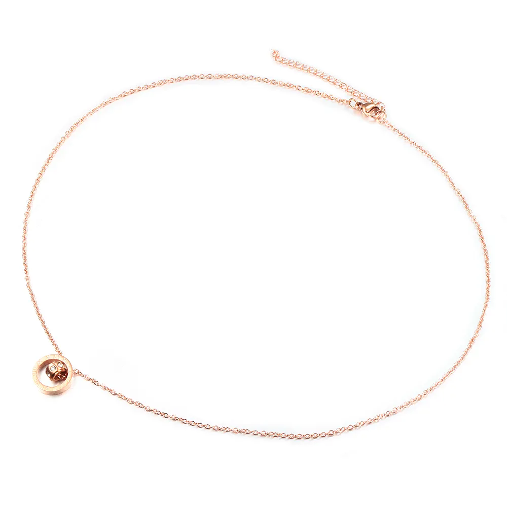 Collier en acier titane pour femmes, chaîne de clavicule, en or rose, numérique romain