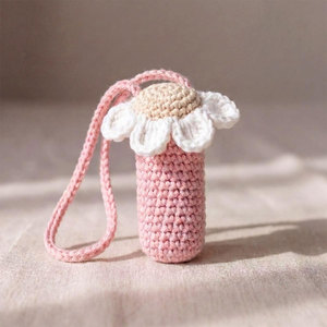 Handmade Crochet Lip Balm Holder With Flower Design Reusable Cotton Woven Cute Style Oblong Shape Lipstick <b>Bag</b> <b>Charm</b> - Product Image 3