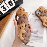 Casing Handphone Silikon Kartun Beruang Kue 3D Kawaii dengan Tali Selempang untuk iPhone 16 15 Pro Max, Casing Handphone Lucu