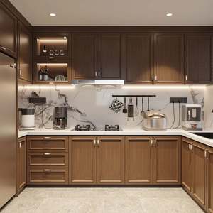 Système de cuisine modulaire sur mesure, style français élégant, finition laquée noire et blanche, accents dorés, construction en MDF, utilisation hospitalière - Product Image 5