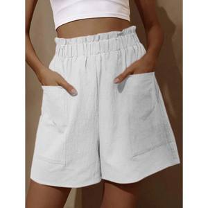 Summer New Loose Large Size Casual Shorts Pantalon décontracté solide à taille haute pour femmes Pantalon à deux poches à jambes larges Short féminin Sport - Product Image 6